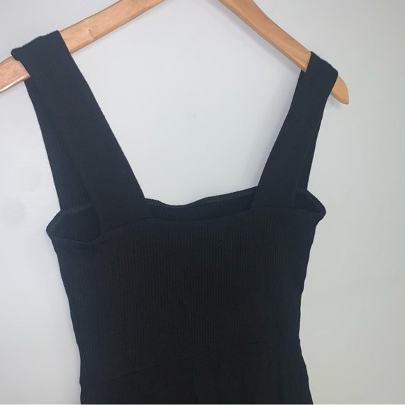 Reformation Laurena Knit Mini Dress Ribbed Black Square Neckline - Picture 8 of 13